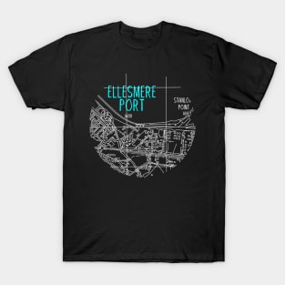 Ellesmere Port Map (White & Blue) T-Shirt